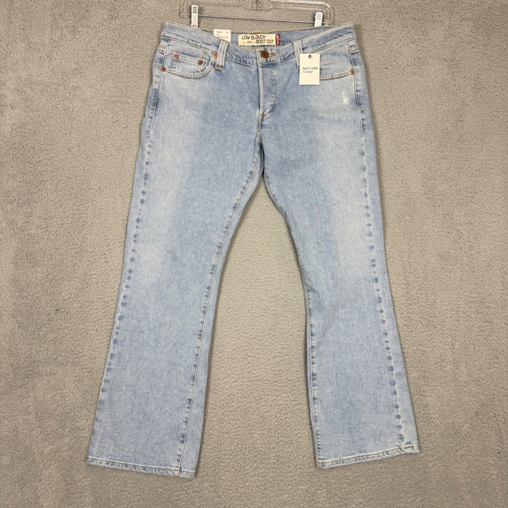 Levis 513 Low Slouch Boot Cut Jeans Light Wash Size 14 Button Fly Distressed